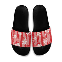 Hawaii Kakau Tribal Slide Sandals With Red Tiare