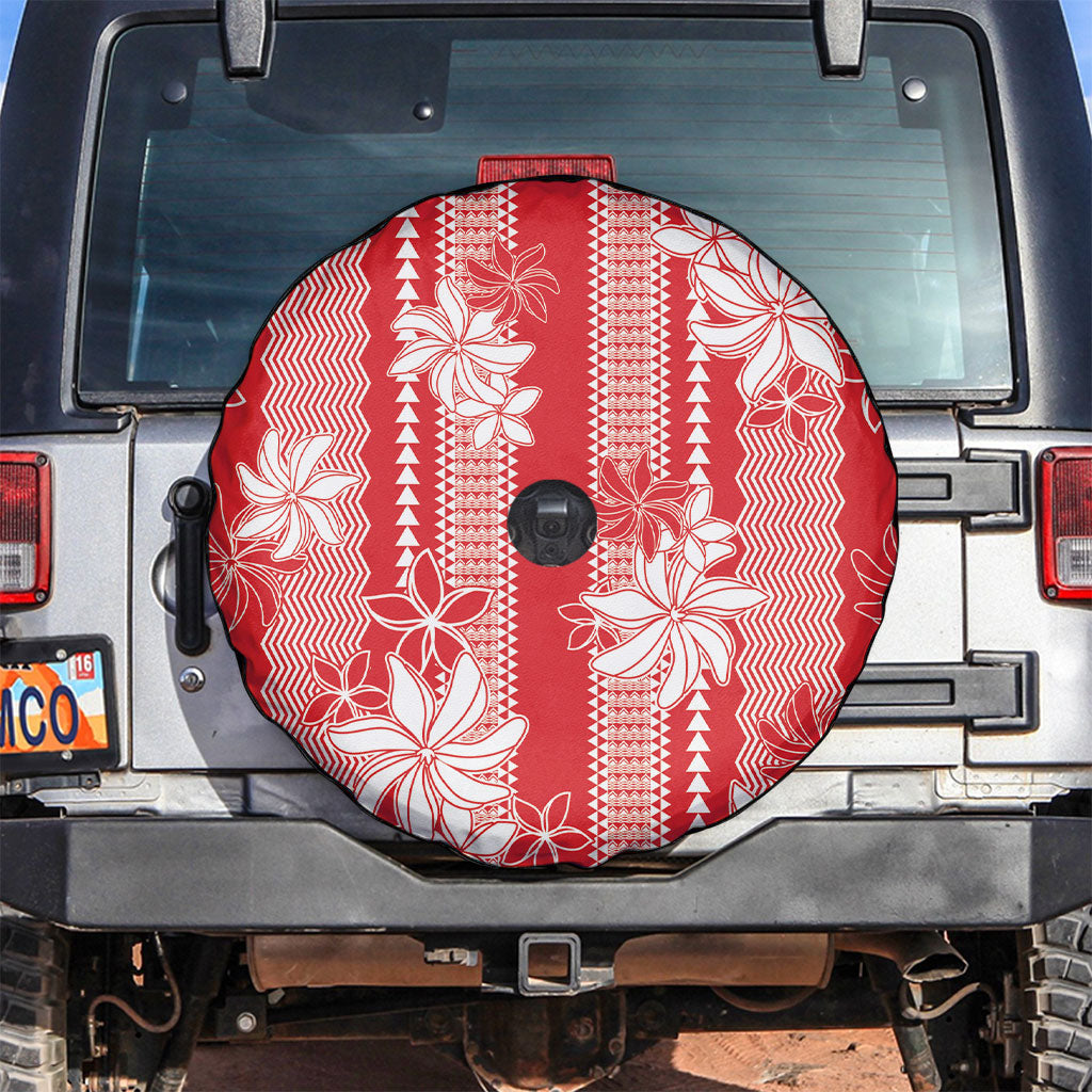 Hawaii Kakau Tribal Spare Tire Cover With Red Tiare LT05 Red - Polynesian Pride