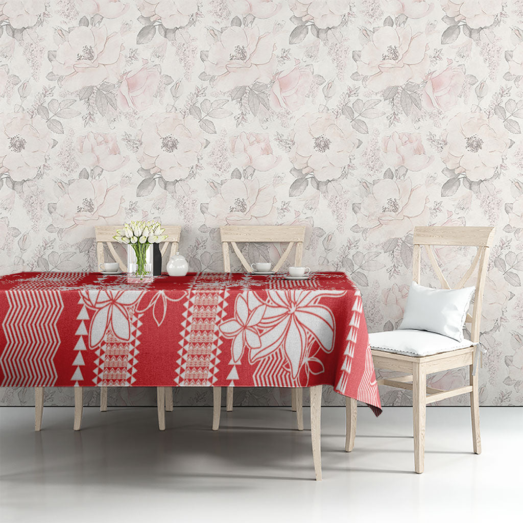 Hawaii Kakau Tribal Tablecloth With Red Tiare