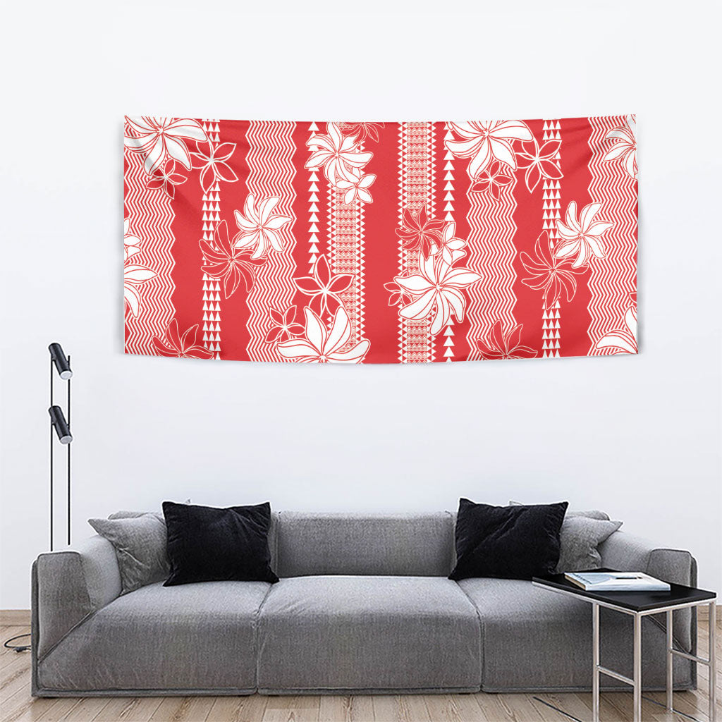 Hawaii Kakau Tribal Tapestry With Red Tiare