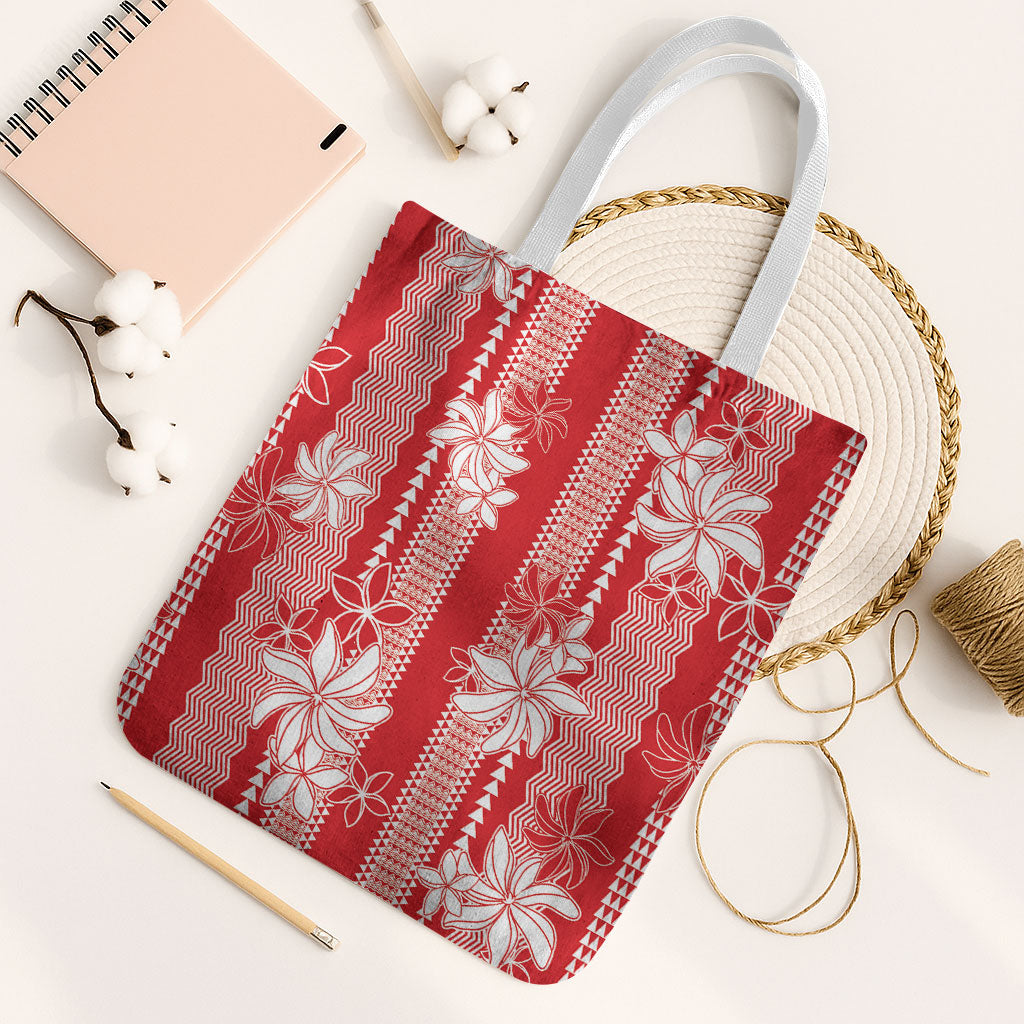 Hawaii Kakau Tribal Tote Bag With Red Tiare