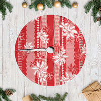 Hawaii Kakau Tribal Tree Skirt With Red Tiare LT05 Casual Red - Polynesian Pride