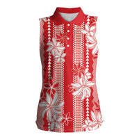 Hawaii Kakau Tribal Women Sleeveless Polo Shirt With Red Tiare