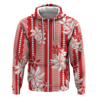 Hawaii Kakau Tribal Zip Hoodie With Red Tiare