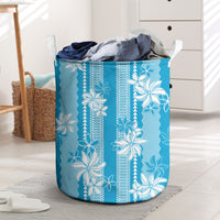 Hawaii Kakau Tribal Laundry Basket With Blue Tiare