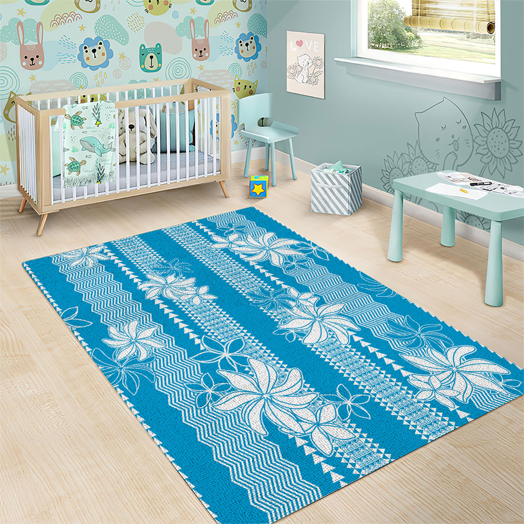 Hawaii Kakau Tribal Area Rug With Blue Tiare
