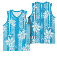 Hawaii Kakau Tribal Basketball Jersey With Blue Tiare