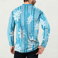 Hawaii Kakau Tribal Button Sweatshirt With Blue Tiare