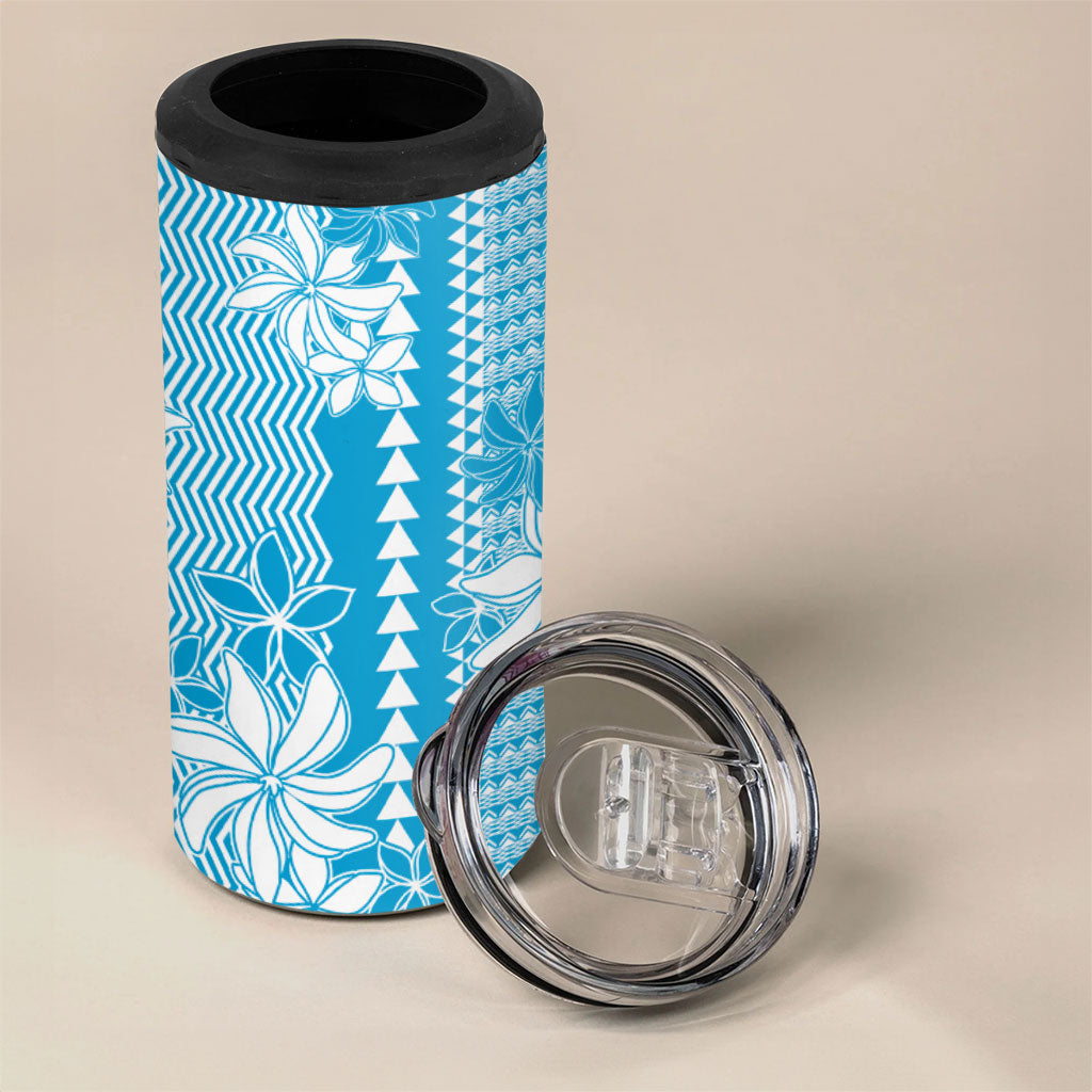 Hawaii Kakau Tribal 4 in 1 Can Cooler Tumbler With Blue Tiare
