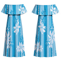 Hawaii Kakau Tribal Couples Matching Off Shoulder Maxi Dress and Hawaiian Shirt With Blue Tiare LT05 - Polynesian Pride