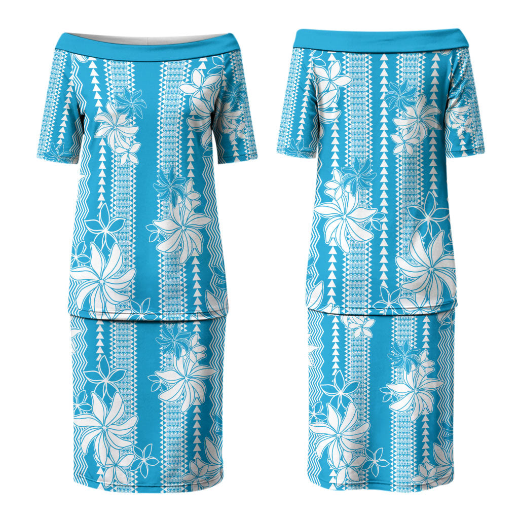 Hawaii Kakau Tribal Couples Matching Puletasi and Hawaiian Shirt With Blue Tiare LT05 - Polynesian Pride