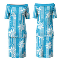 Hawaii Kakau Tribal Couples Matching Puletasi and Hawaiian Shirt With Blue Tiare LT05 - Polynesian Pride