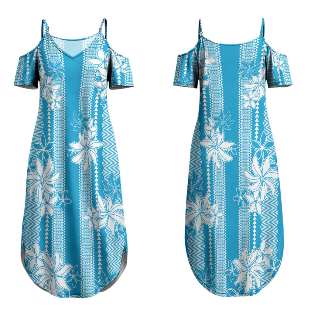 Hawaii Kakau Tribal Couples Matching Summer Maxi Dress and Hawaiian Shirt With Blue Tiare LT05 - Polynesian Pride