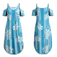 Hawaii Kakau Tribal Couples Matching Summer Maxi Dress and Hawaiian Shirt With Blue Tiare LT05 - Polynesian Pride