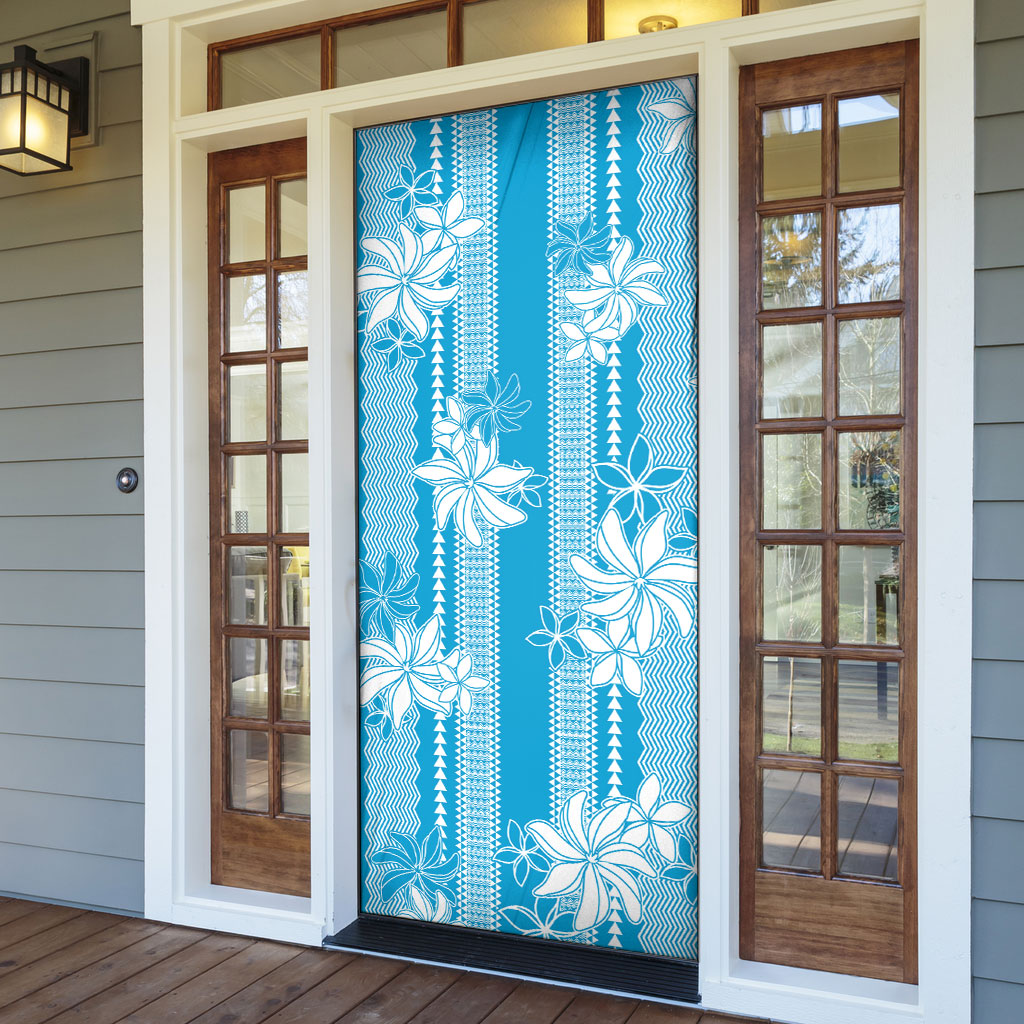 Hawaii Kakau Tribal Door Cover With Blue Tiare