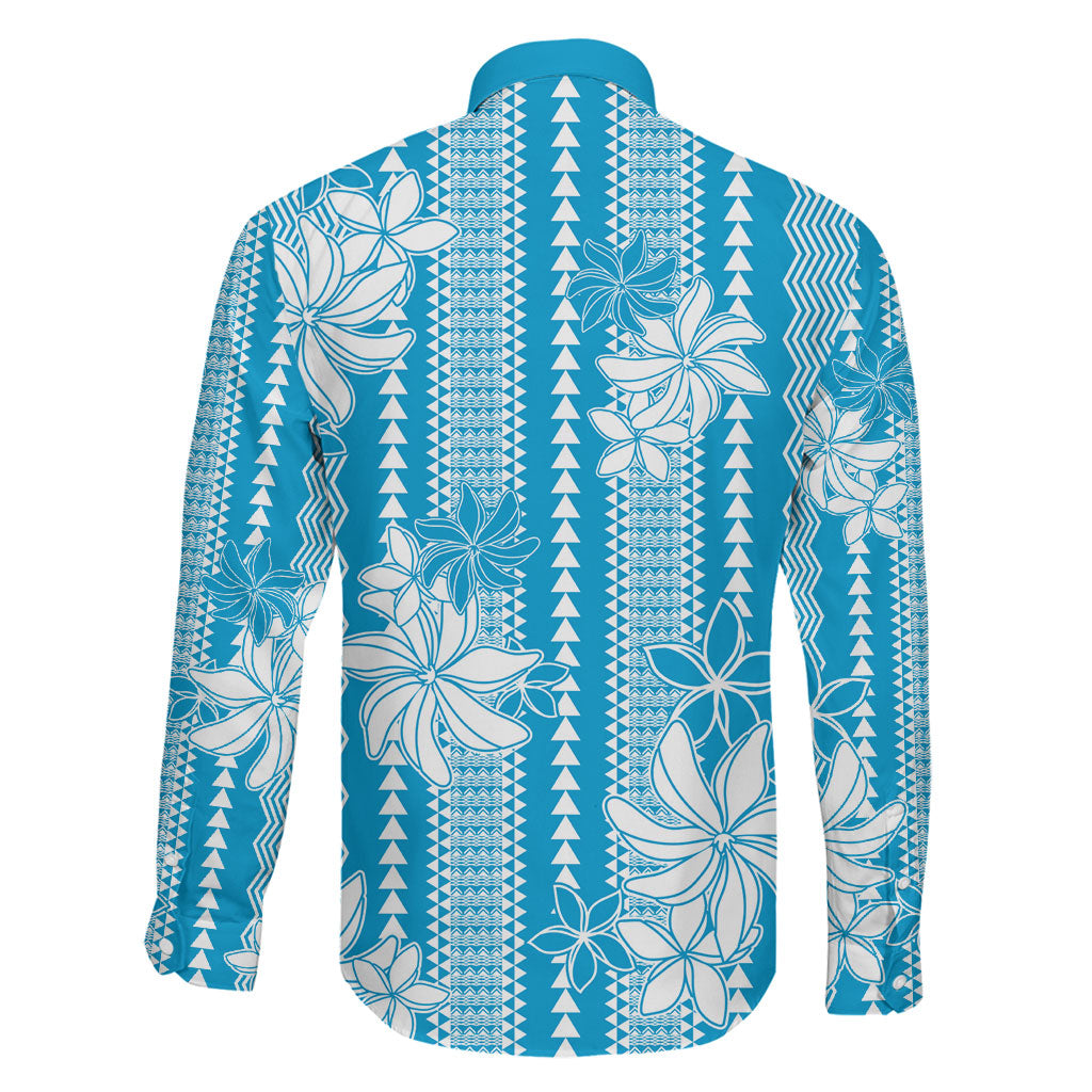 Hawaii Kakau Tribal Family Matching Long Sleeve Bodycon Dress and Hawaiian Shirt With Blue Tiare