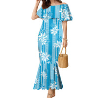 Hawaii Kakau Tribal Family Matching Mermaid Dress and Hawaiian Shirt With Blue Tiare