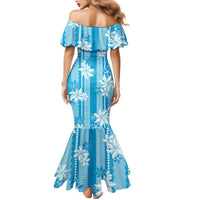 Hawaii Kakau Tribal Family Matching Mermaid Dress and Hawaiian Shirt With Blue Tiare