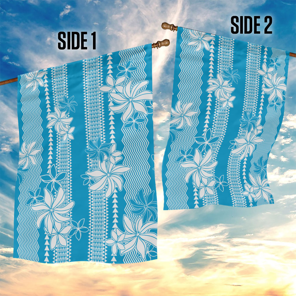 Hawaii Kakau Tribal Garden Flag With Blue Tiare