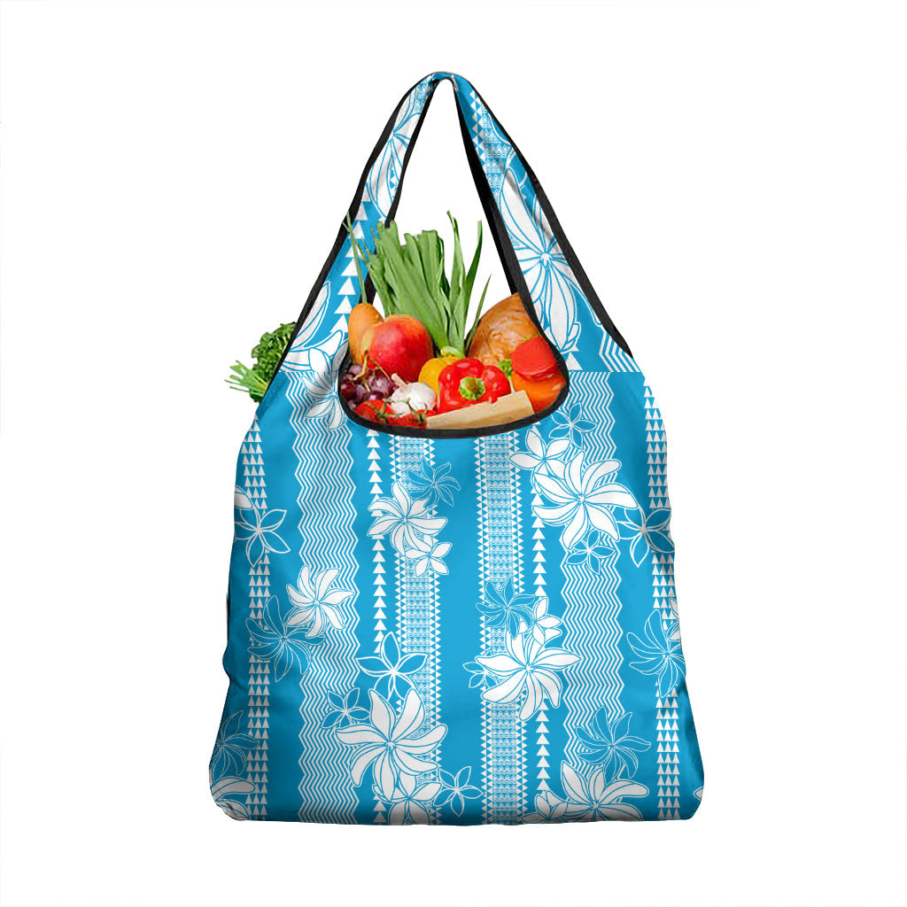 Hawaii Kakau Tribal Grocery Bag With Blue Tiare
