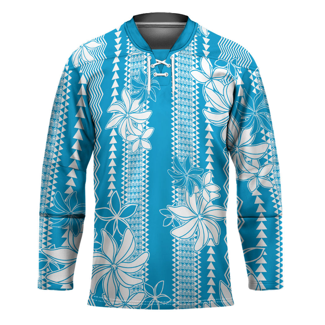 Hawaii Kakau Tribal Hockey Jersey With Blue Tiare