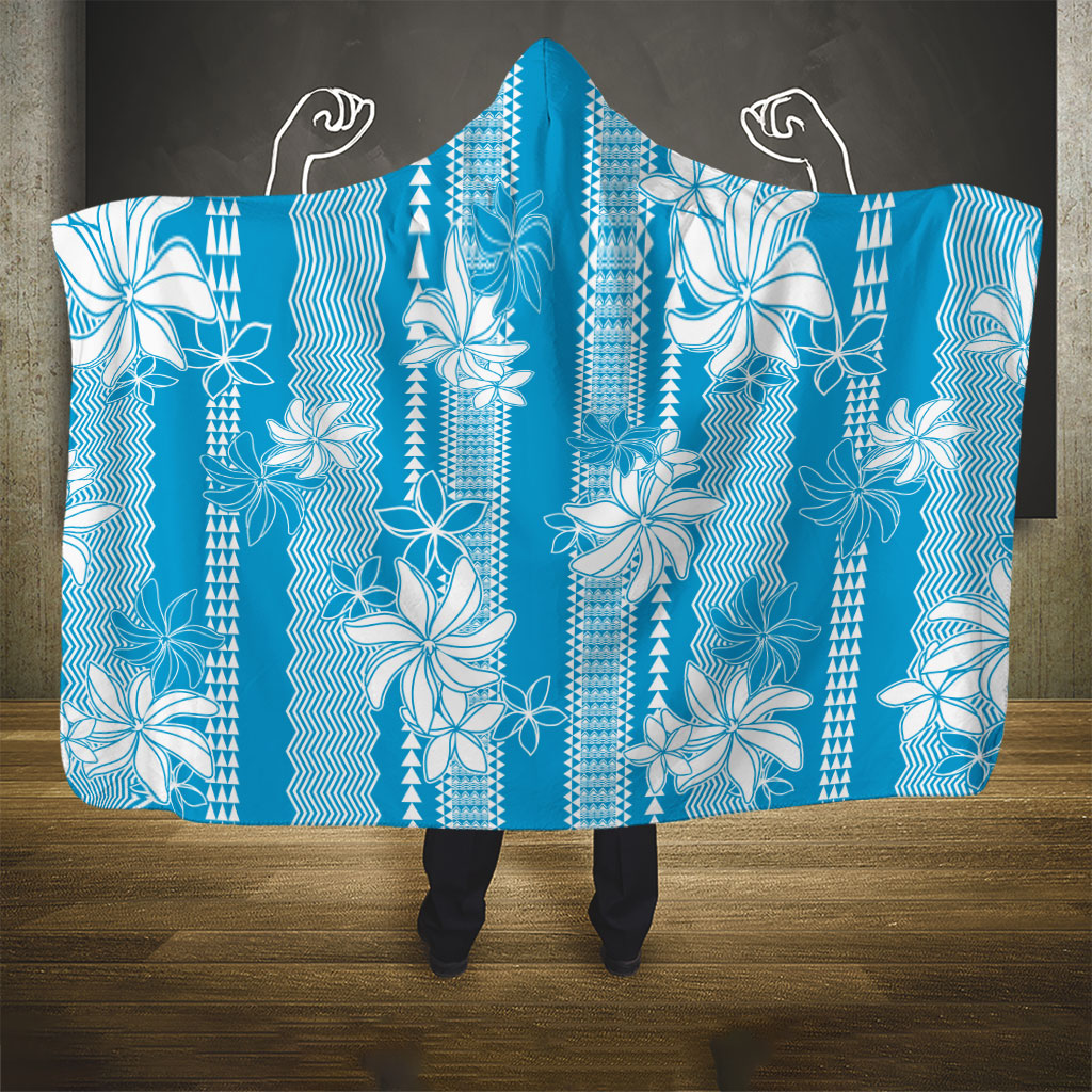 Hawaii Kakau Tribal Hooded Blanket With Blue Tiare