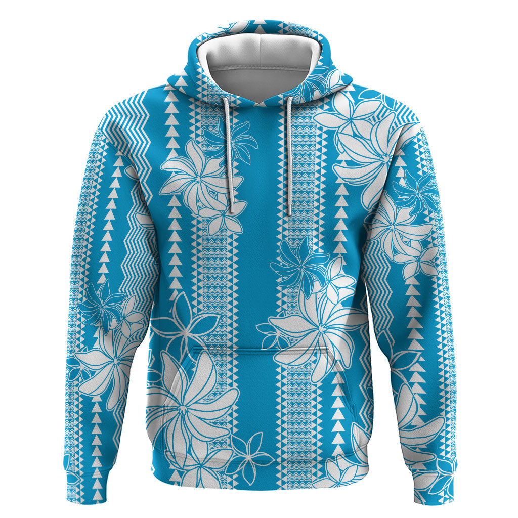 Hawaii Kakau Tribal Hoodie With Blue Tiare