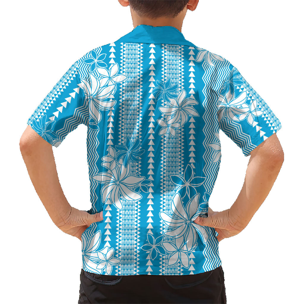 Hawaii Kakau Tribal Kid Hawaiian Shirt With Blue Tiare