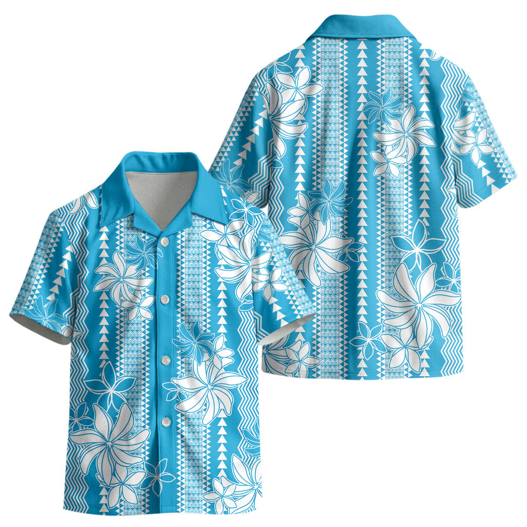 Hawaii Kakau Tribal Kid Hawaiian Shirt With Blue Tiare LT05 - Polynesian Pride