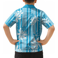 Hawaii Kakau Tribal Kid Hawaiian Shirt With Blue Tiare LT05 - Polynesian Pride