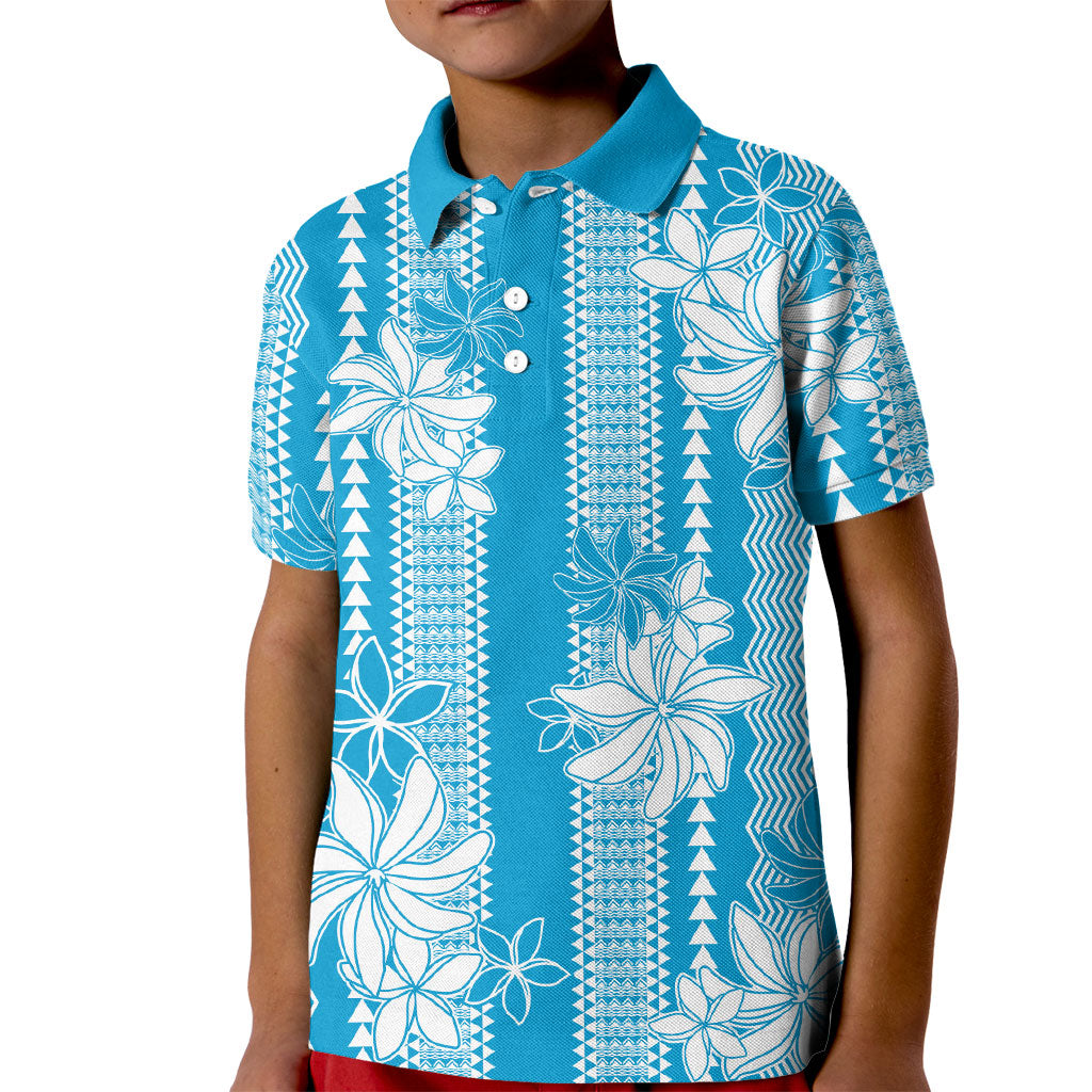 Hawaii Kakau Tribal Kid Polo Shirt With Blue Tiare LT05 Kid Blue - Polynesian Pride