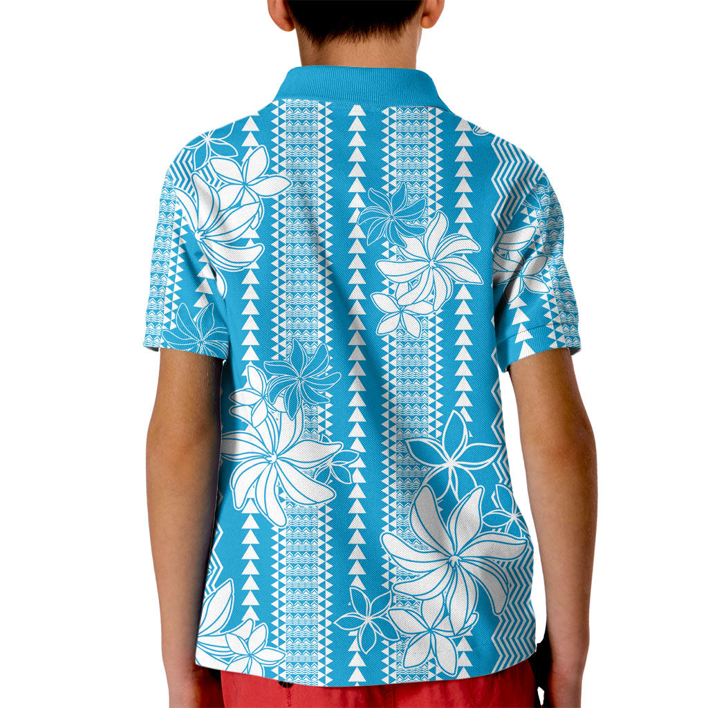 Hawaii Kakau Tribal Kid Polo Shirt With Blue Tiare LT05 - Polynesian Pride