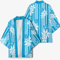 Hawaii Kakau Tribal Kimono With Blue Tiare