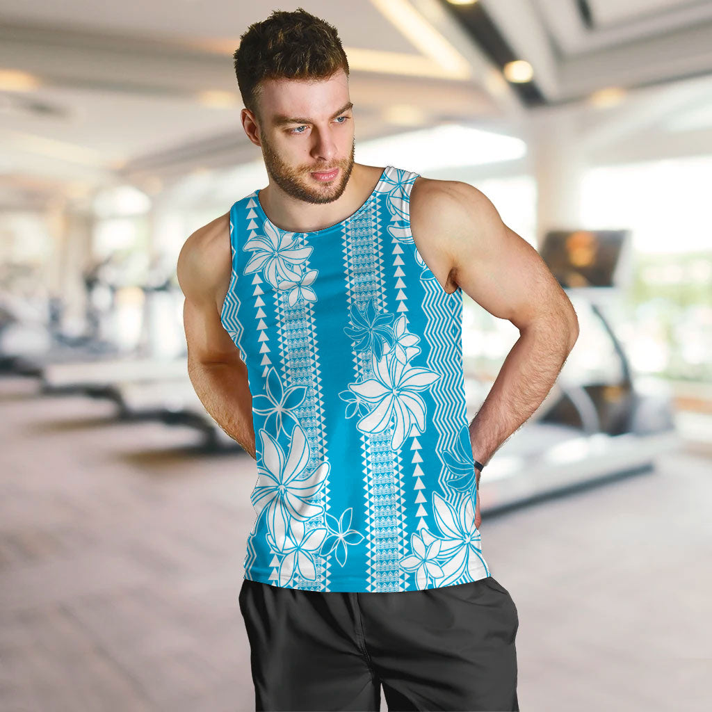 Hawaii Kakau Tribal Men Tank Top With Blue Tiare