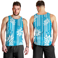 Hawaii Kakau Tribal Men Tank Top With Blue Tiare