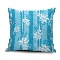 Hawaii Kakau Tribal Pillow Cover With Blue Tiare