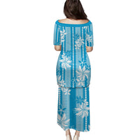 Hawaii Kakau Tribal Puletasi With Blue Tiare