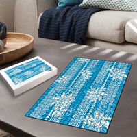 Hawaii Kakau Tribal Puzzle With Blue Tiare