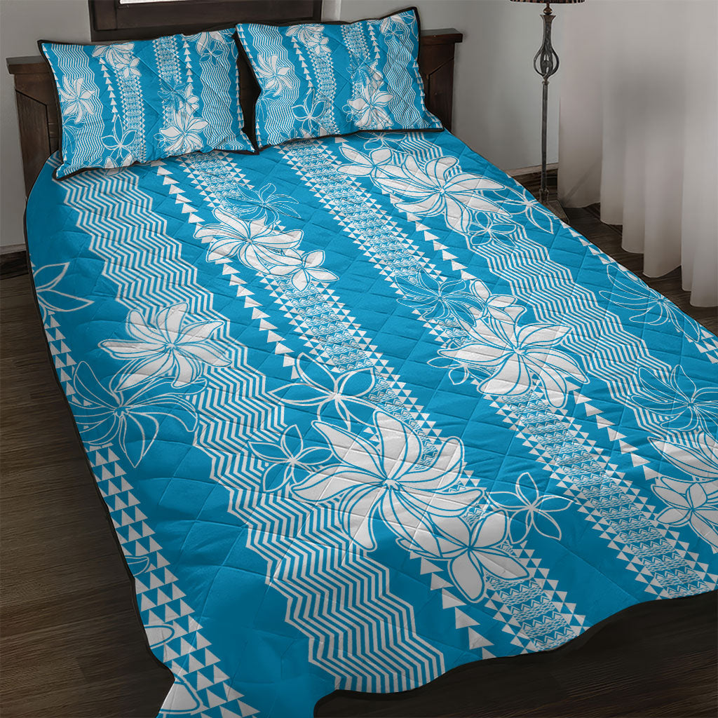 Hawaii Kakau Tribal Quilt Bed Set With Blue Tiare
