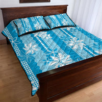 Hawaii Kakau Tribal Quilt Bed Set With Blue Tiare