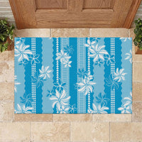 Hawaii Kakau Tribal Rubber Doormat With Blue Tiare