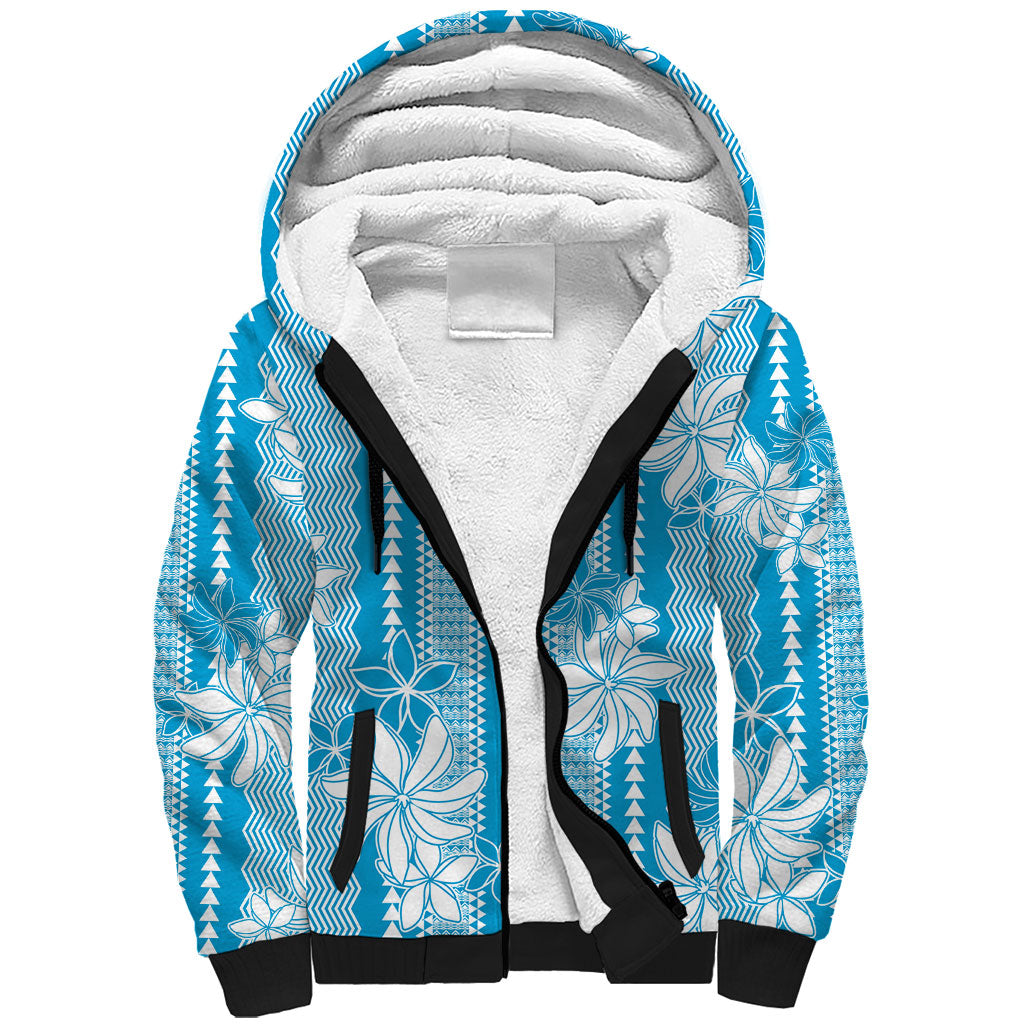 Hawaii Kakau Tribal Sherpa Hoodie With Blue Tiare