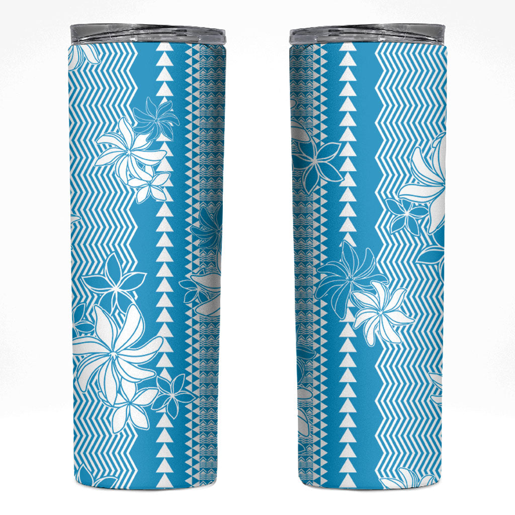 Hawaii Kakau Tribal Skinny Tumbler With Blue Tiare