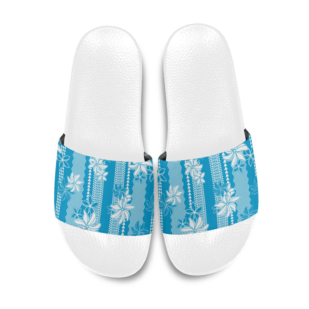 Hawaii Kakau Tribal Slide Sandals With Blue Tiare