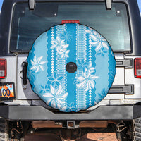 Hawaii Kakau Tribal Spare Tire Cover With Blue Tiare LT05 Blue - Polynesian Pride