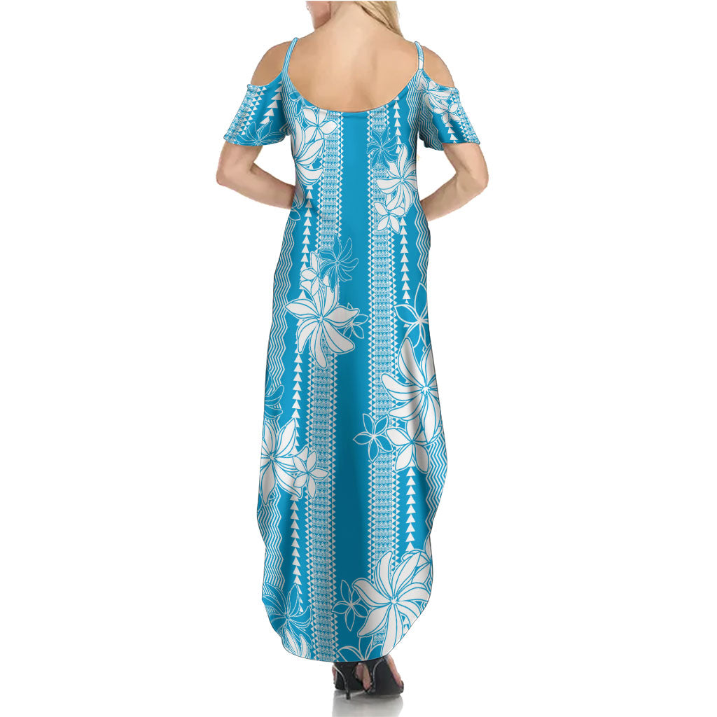 Hawaii Kakau Tribal Summer Maxi Dress With Blue Tiare