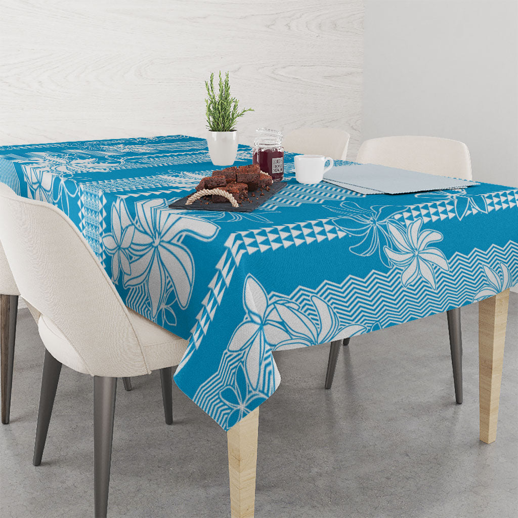 Hawaii Kakau Tribal Tablecloth With Blue Tiare