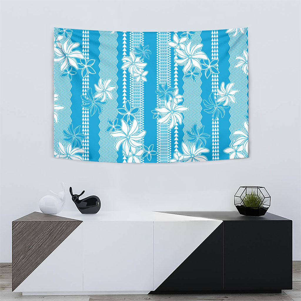 Hawaii Kakau Tribal Tapestry With Blue Tiare
