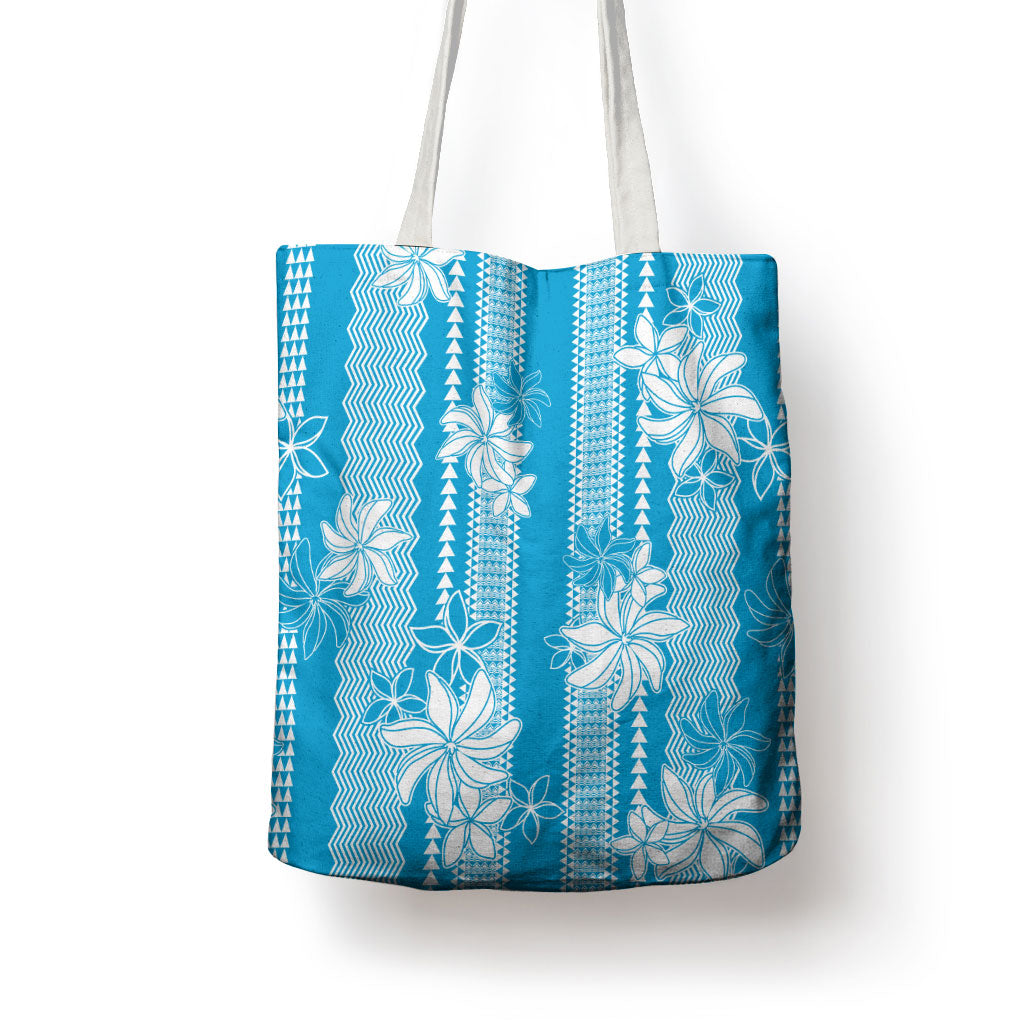 Hawaii Kakau Tribal Tote Bag With Blue Tiare