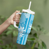 Hawaii Kakau Tribal Tumbler With Handle With Blue Tiare